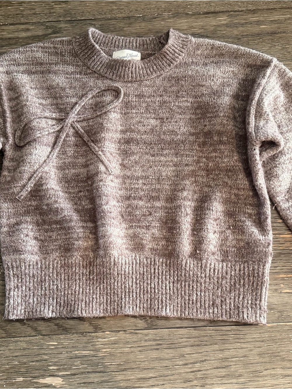 Universal Thread Mauve Heathered Bow-Accent Crewneck Sweater